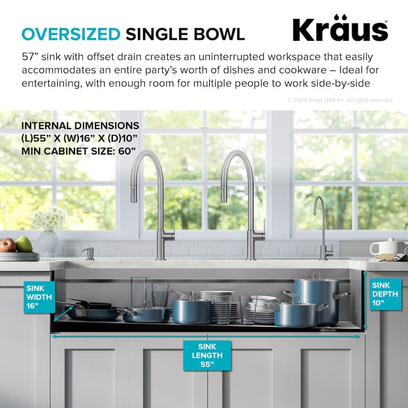 Kraus Kore 57" Undermount Single Bowl Kitchen Sink with Accessories