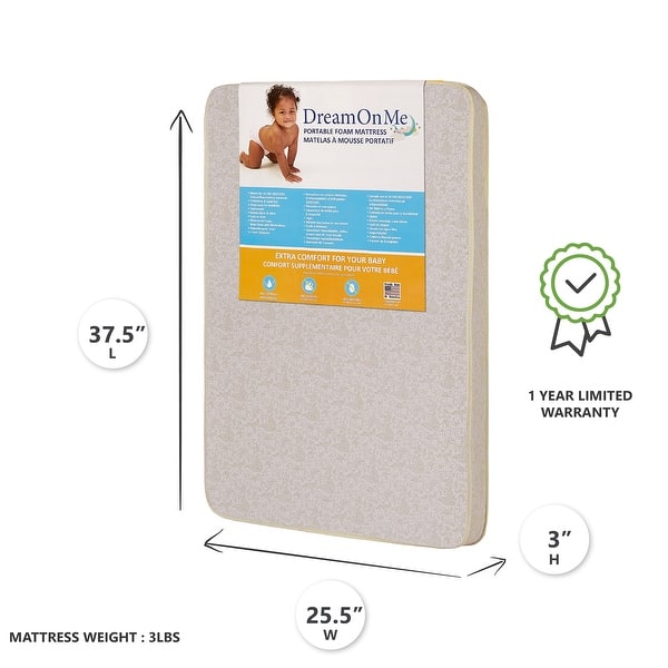 Dream On Me 3-inch Square Corner Playard Mattress - White