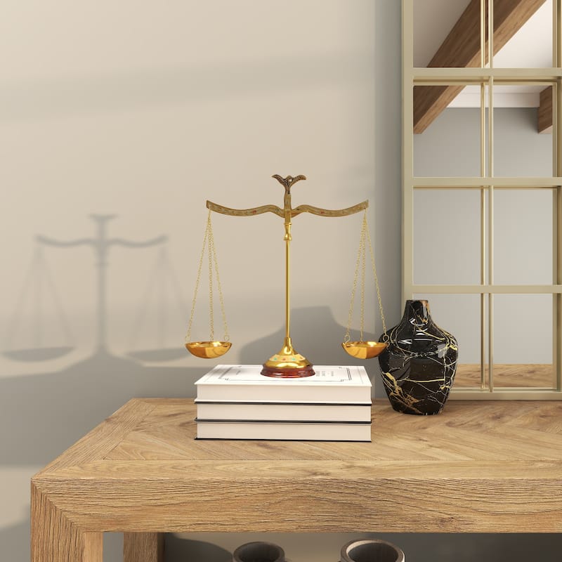 Gold Metal Small Vintage Style Decorative Scales with Red and Green Floral Accents