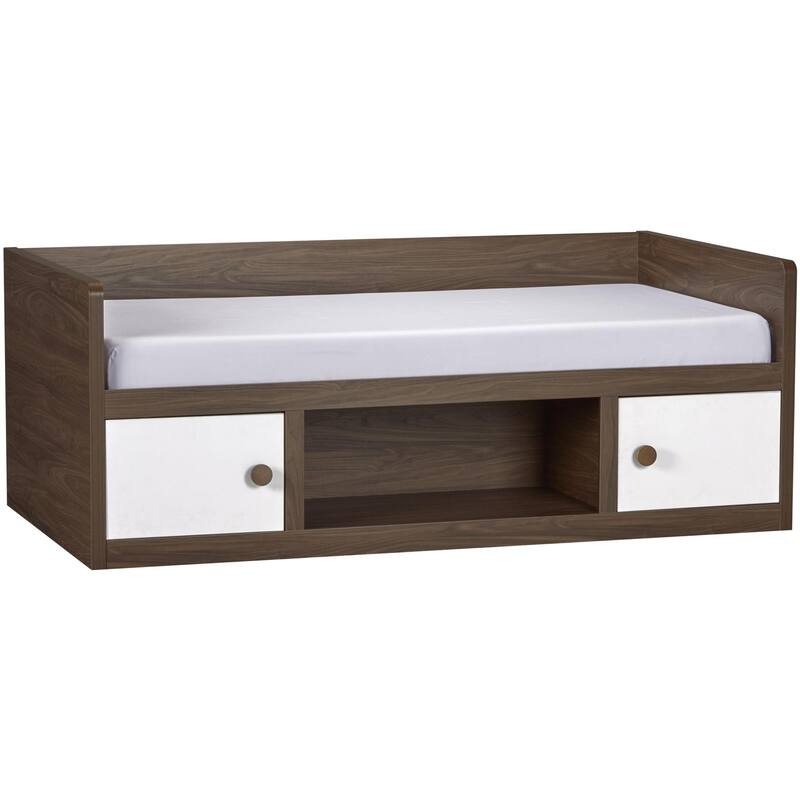 Roomfitters Sierra Ridge Terra Twin Size Daybed with Storage Drawers, Two-Tone Walnut and White Finish