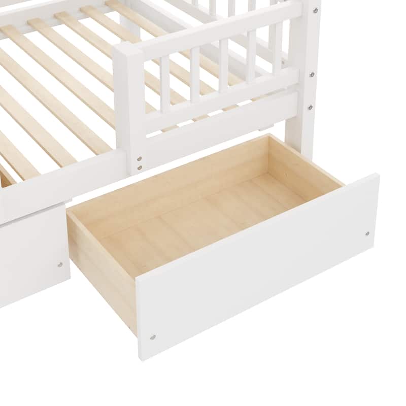 Roomfitters Twin Over Twin Bunk Bed with Slide, Storage Staircase and Drawers