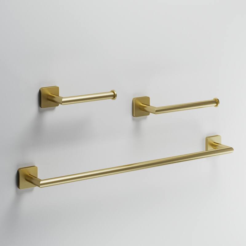 VIGO Satro 3-Piece Bathroom Hardware Accessory Set with 24 in. Towel Bar, Toilet Paper Holder, Hand Towel Holder - Matte Brushed Gold