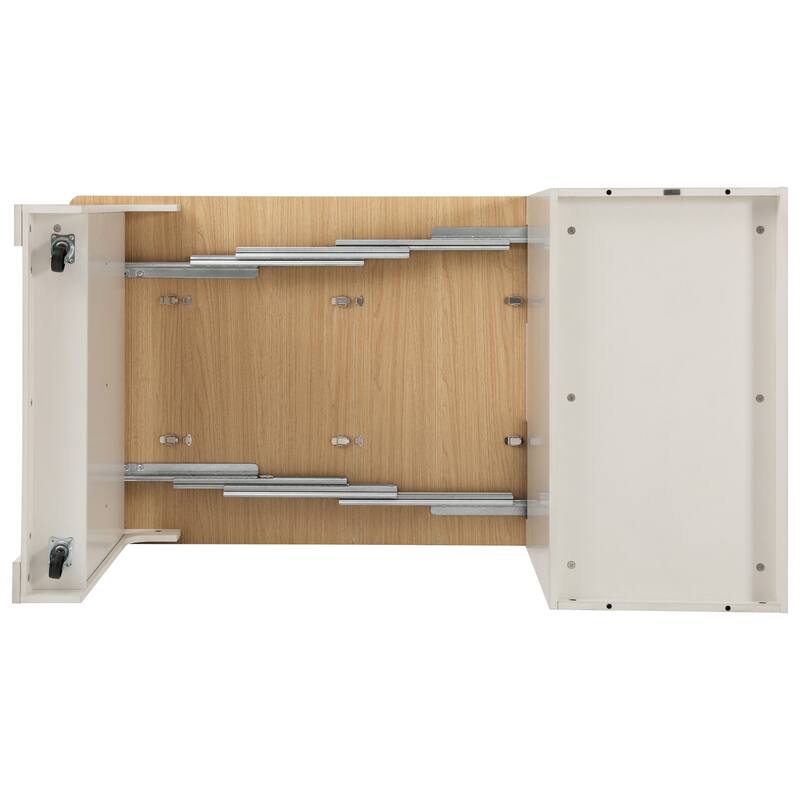 Kitchen Island with Extendable Dining Table, Kitchen Storage Table with 2 Drawers, Power Outlet, Open Shelves, for Diningroom
