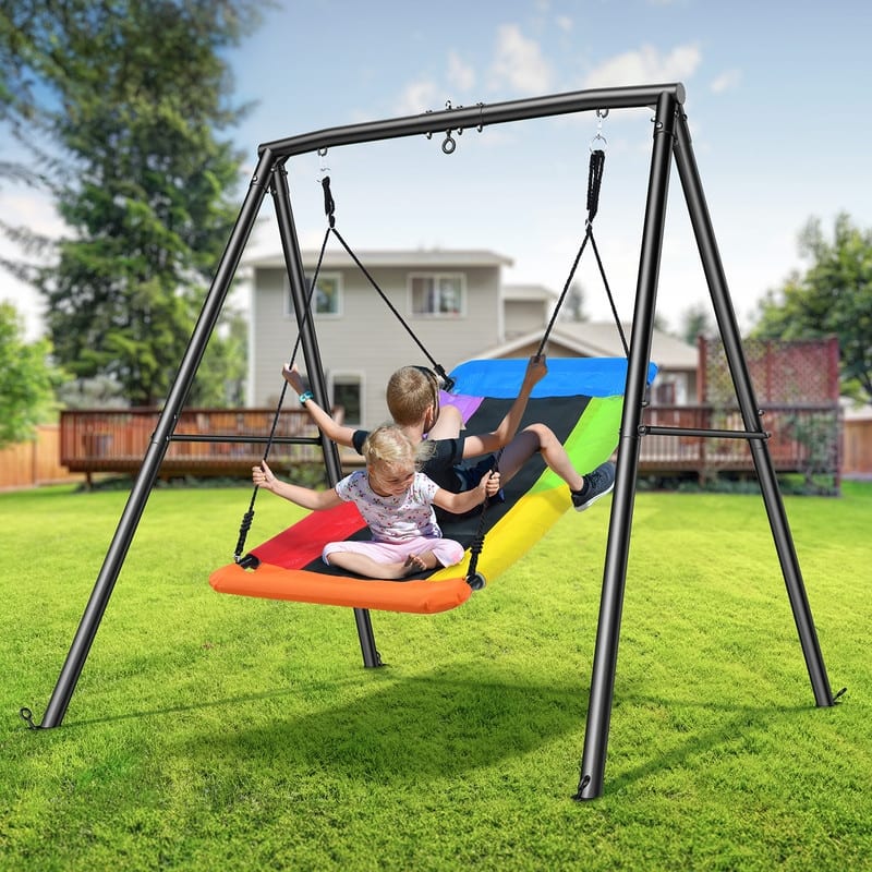 Trekassy 440lbs Heavy Duty Swing Sets for Backyard with 60" Large Platform saucer Swing
