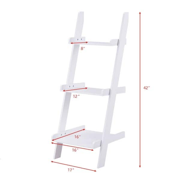 Gymax 3 Tier Book Shelf Leaning Wall Ladder Storage Rack Display - Bed ...