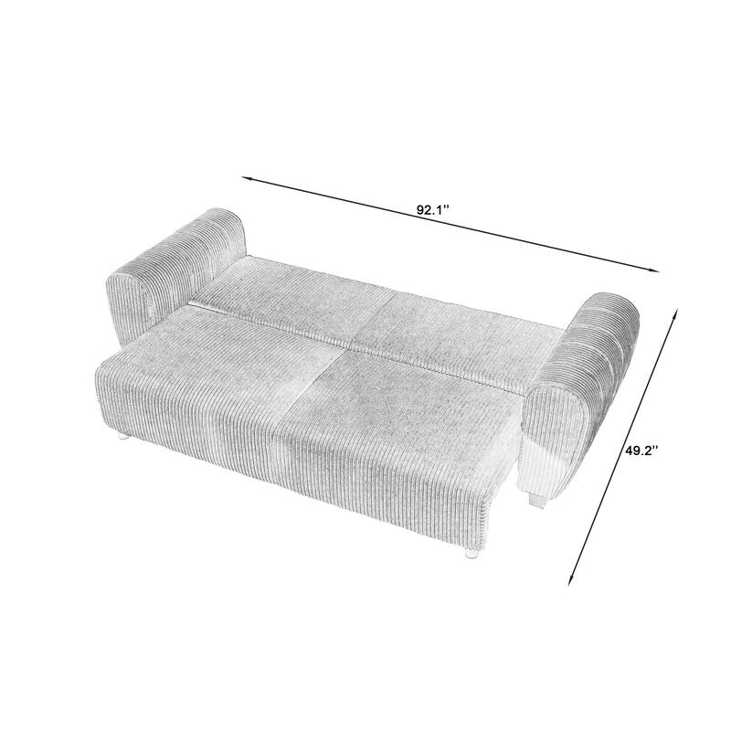 2-in-1 Convertible Corduroy Sleeper Sofa with Storage, Light Gray