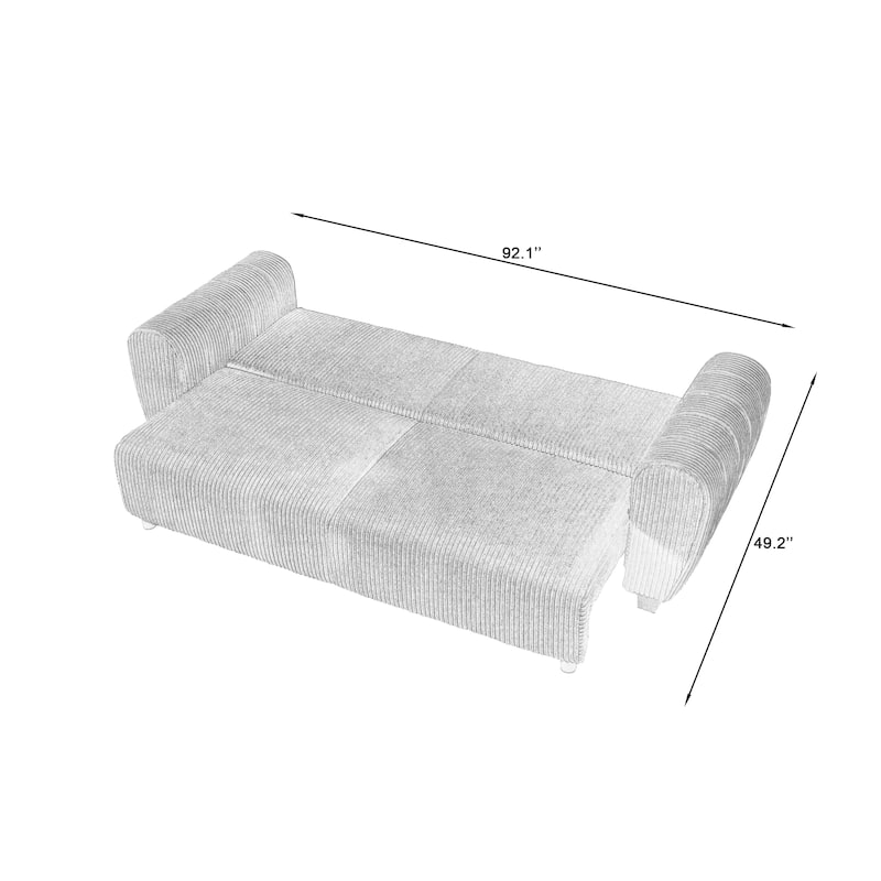 92.1"Corduroy 3-Seater Sofa with 2-in-1 Convertible Design, Built-In Storage Compartments