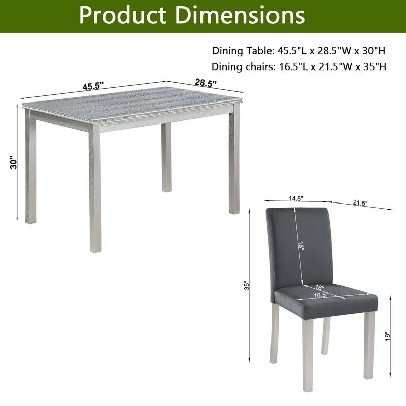5-Piece Kitchen Dining Table Set for 4, Crystal Decoration Rectangular Kitchen Table with 4 Upholstered Chairs, for Small Space