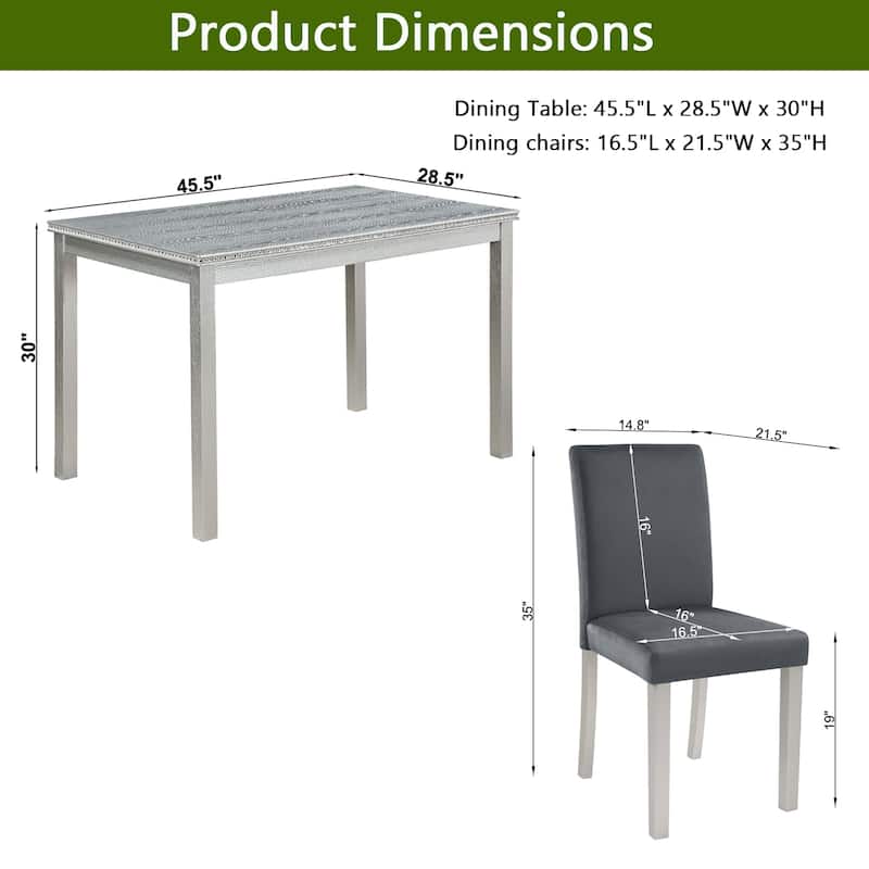 GDFStudio - Kingsley 5-Piece Classic Crystal Design Square Wooden Dining Table Set with 4 Upholstered Chairs