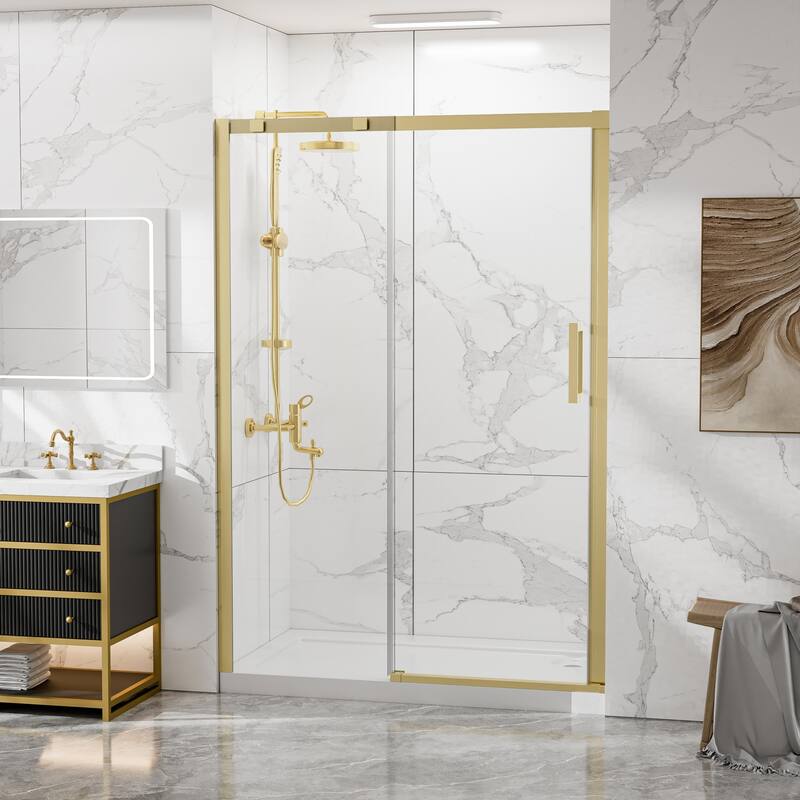 Modland 44-48" x 74'' Adjustable Sliding Shower Door, 5/16" SGCC Tempered Glass, Framed Enclosure with 304 Stainless Handle - Brushed Gold