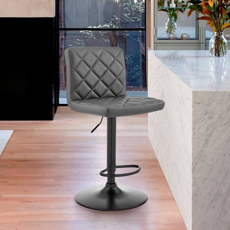 Gray Faux Leather Swivel Adjustable Bar Stool - 46" x 21" x 20"