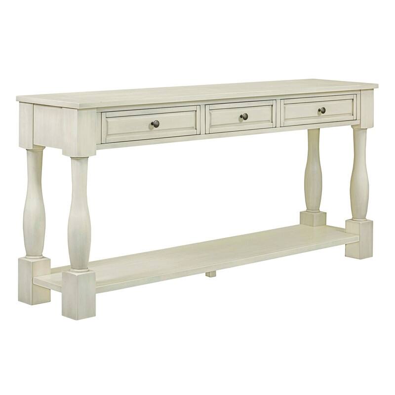 63"Long Console Table with 3 Drawers and Shelf for Entryway and Living Room in Mediterranean Design