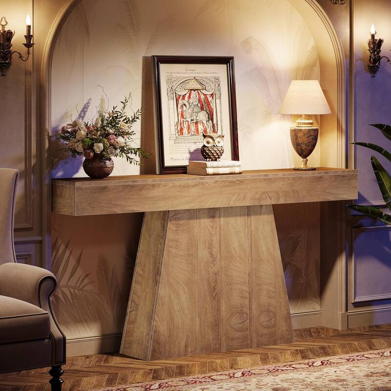 63" Narrow Long Console Table, Farmhouse Entryway Table with Trapezoidal Base - 63" L x 11.6" W x 35.4" H