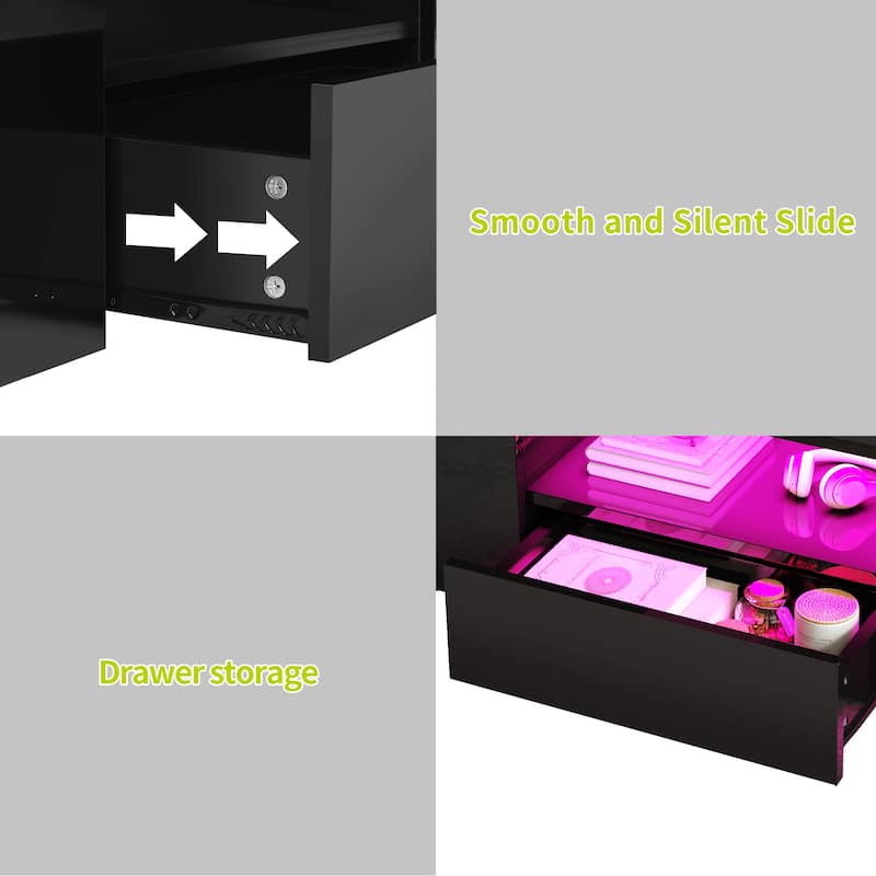 Moasis Modern Coffee Tables LED Light Cocktail Center Table with Shelf and Drawers