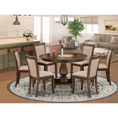 HomeStock 7-Piece Distressed Jacobean Finish Solid Wood Top Dining Table with 6 Chairs