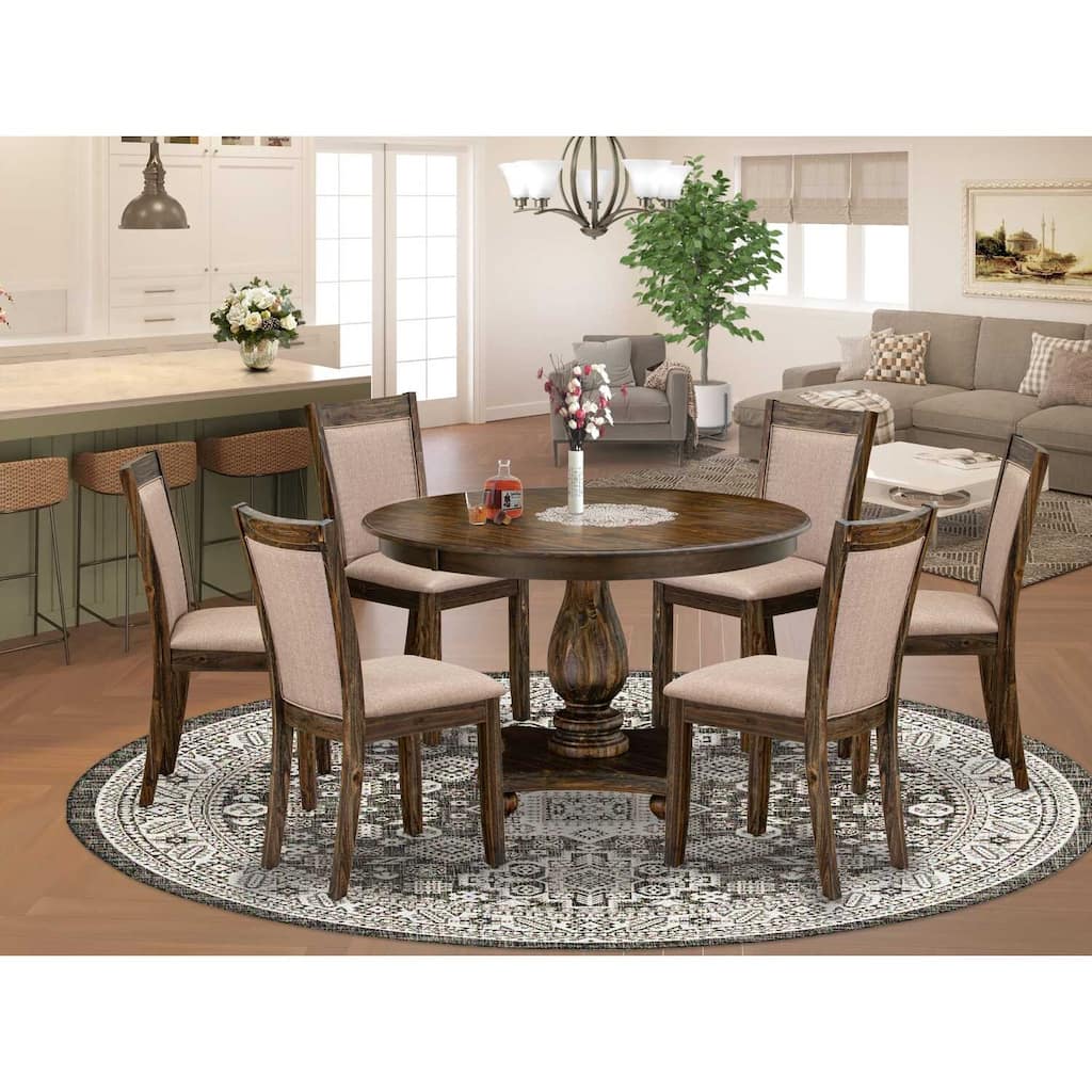 HomeStock 7-Piece Distressed Jacobean Finish Solid Wood Top Dining Table with 6 Chairs
