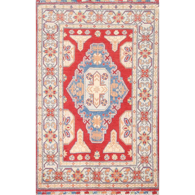 Red Kazak Rug Handmade Traditional Wool Carpet - 3'1"x 5'0"