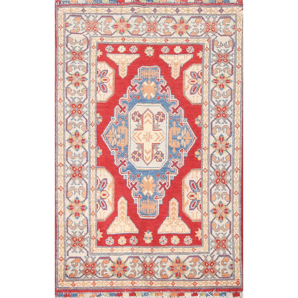 Red Kazak Rug Handmade Traditional Wool Carpet - 3'1"x 5'0"