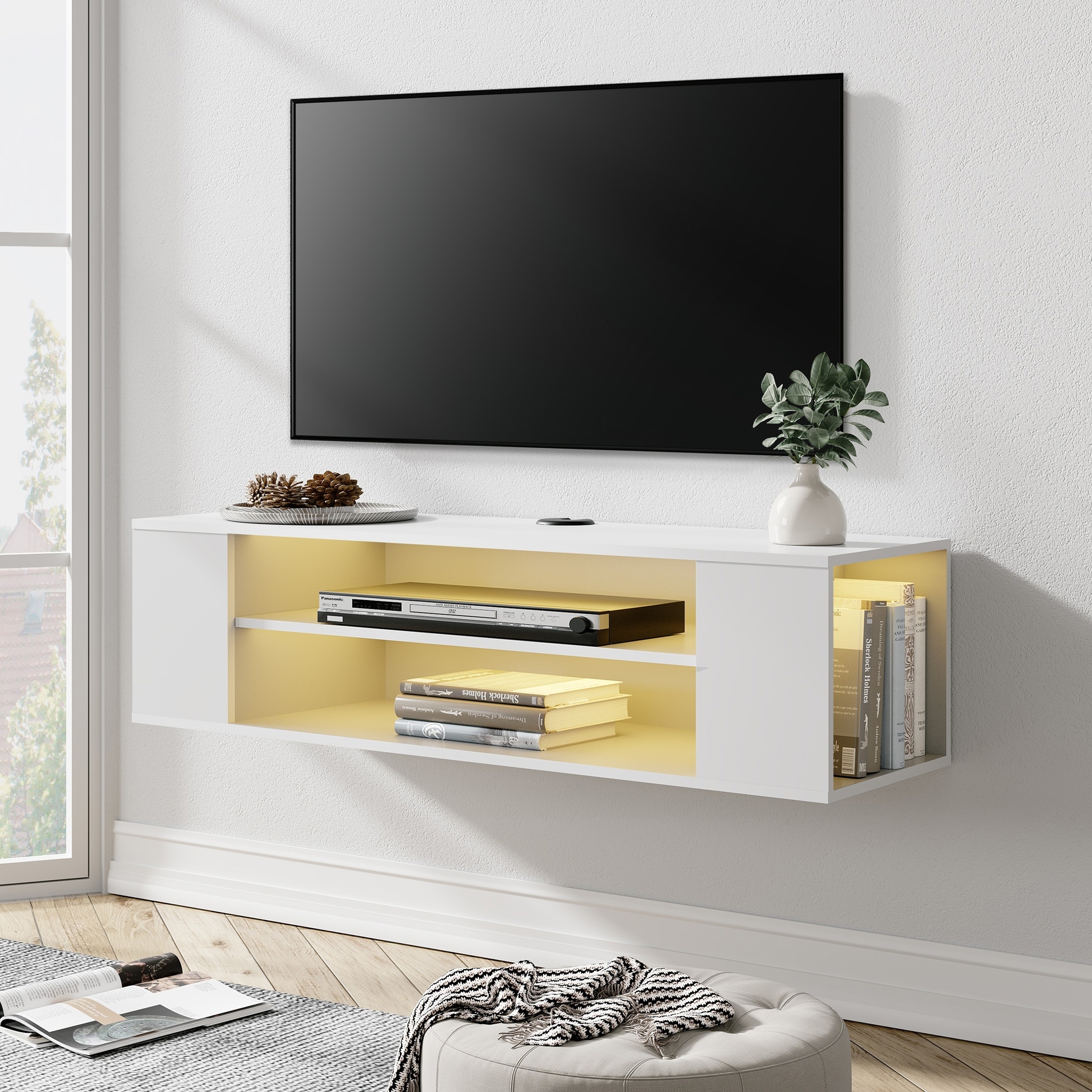 WAMPAT Floating TV Stand Shelf Wall Mounted Entertainment Center