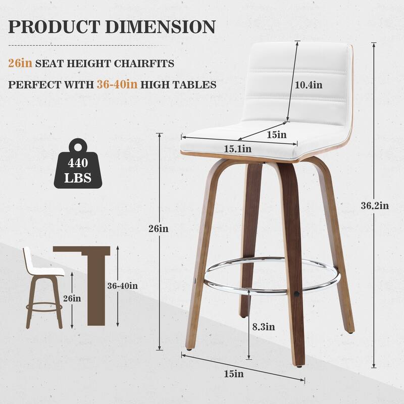 Faux Leather & Wood Swivel Bar Stools/ Counter Stool Set of 2