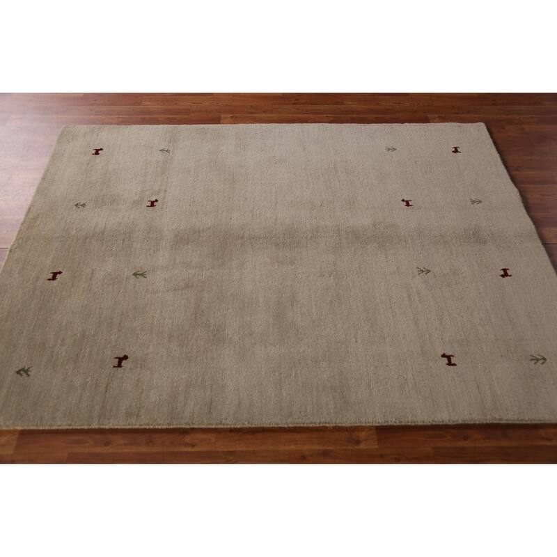 Hand Knotted Oriental 100% Wool Carpet Tribal Animal Pictorial Beige & Ivories Gabbeh Area Rug - 6' 6'' X 4' 8''