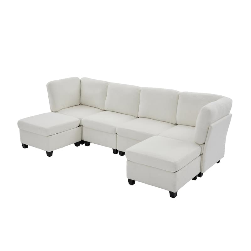 Modular Sleeper Sofa Bed U-shaped Sectional Couches with Hidden Storage Seat and Ottomans, Freely Combinable Chaise Lounge Sofa