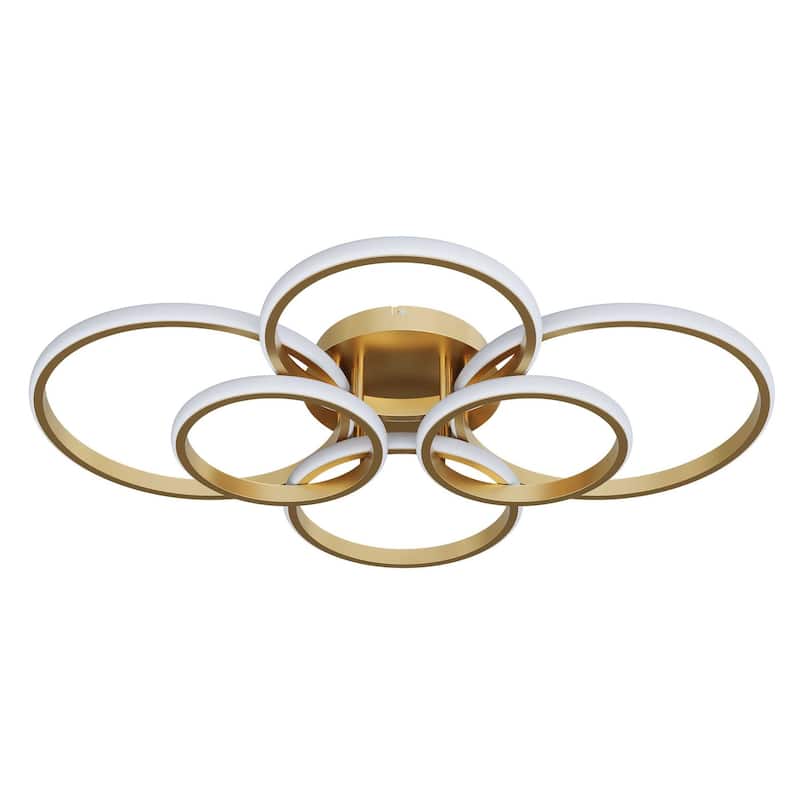 Modern 6-Ring Dimmable Cool White LED Semi Flush Mount Ceiling Light Fixture