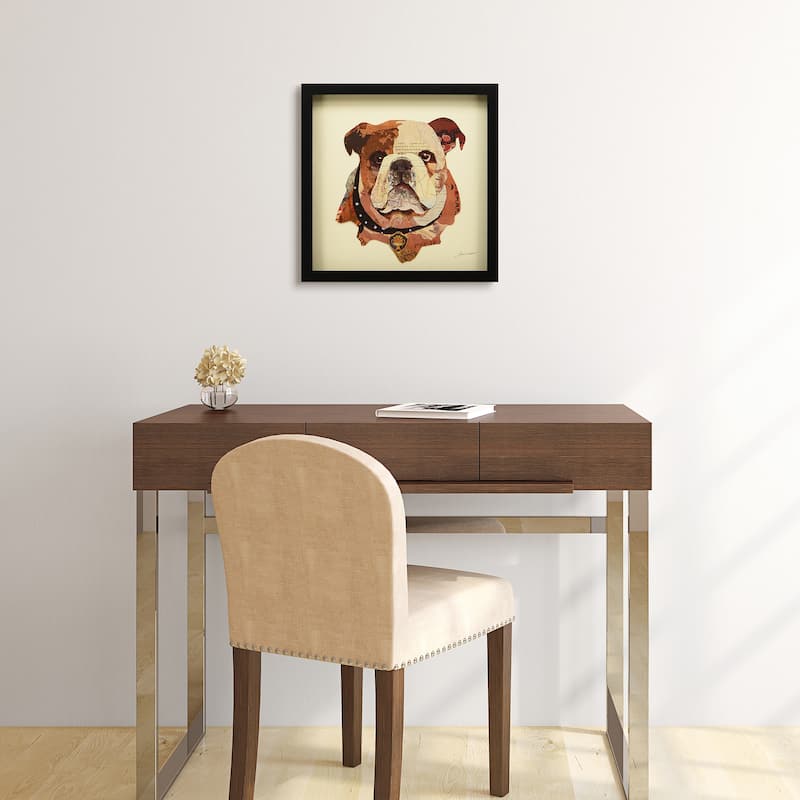 "English Bulldog Pup" Dimensional Collage Framed Graphic Art Under Glass Wall Art