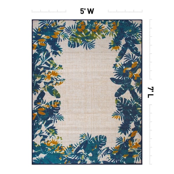 dimension image slide 4 of 6, Contemporary Floral Border Indoor/Outdoor Area Rug