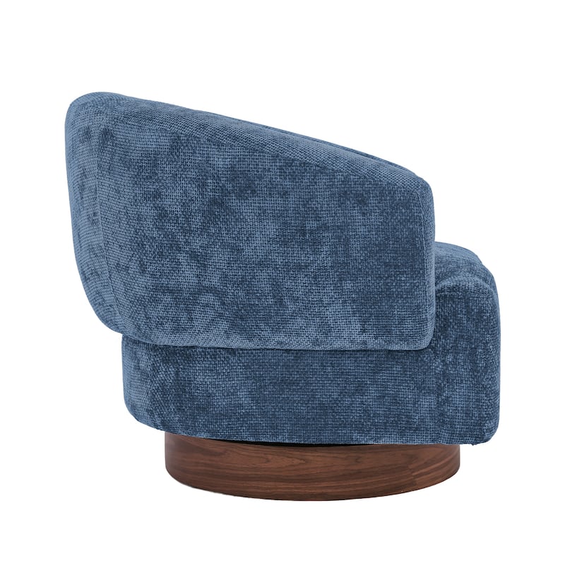 Chenille Upholstered Swivel Barrel Accent Chair with Solid Wood Base for Living Room