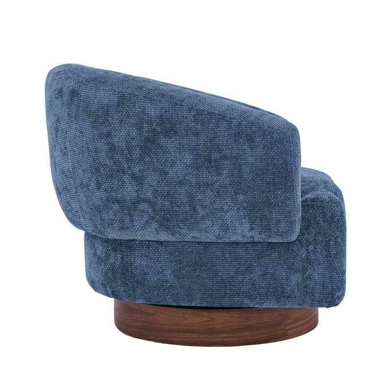 Set of 2 Chenille Upholstered Swivel Barrel Accent Chair with Solid Wood Base for Living Room