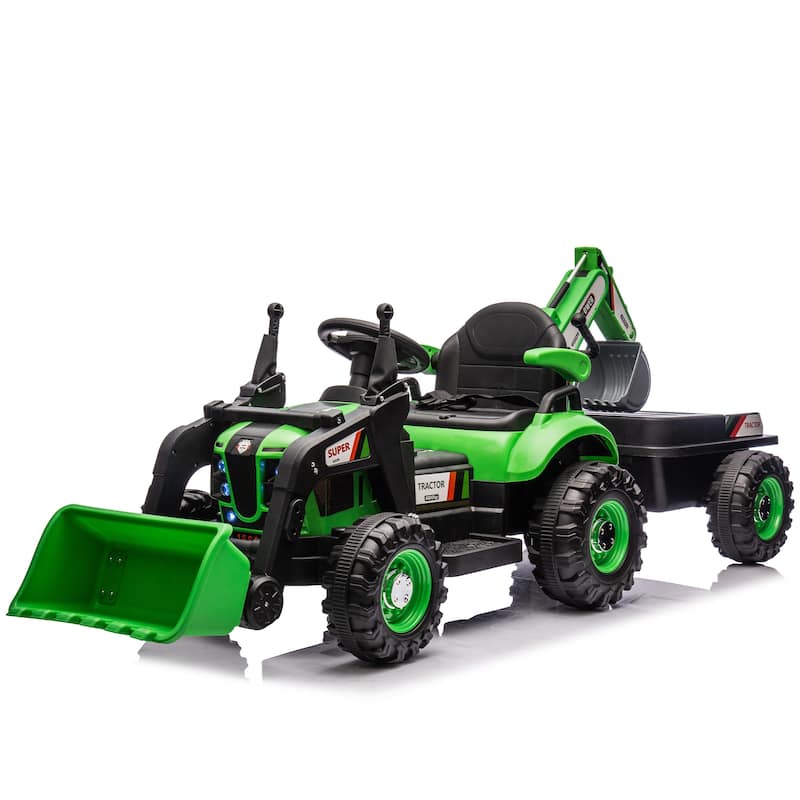 24V Kids Electric Ride-On Tractor with 4-in-1 Attachments, Remote Control & Music - Green