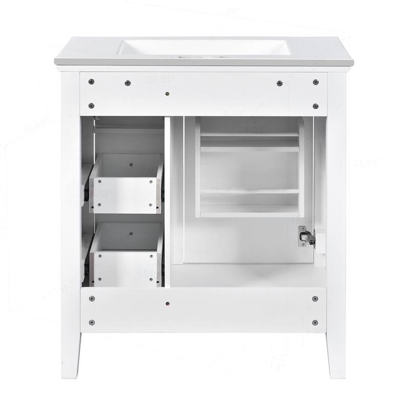 Modern Bathroom Vanity with Ceramic Sink and Multiple Storage Options