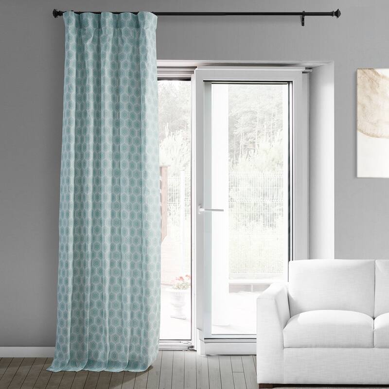 Exclusive Fabrics Modern Honeycomb Aqua Printed Cotton Room Darkening Curtain (1 Panel)