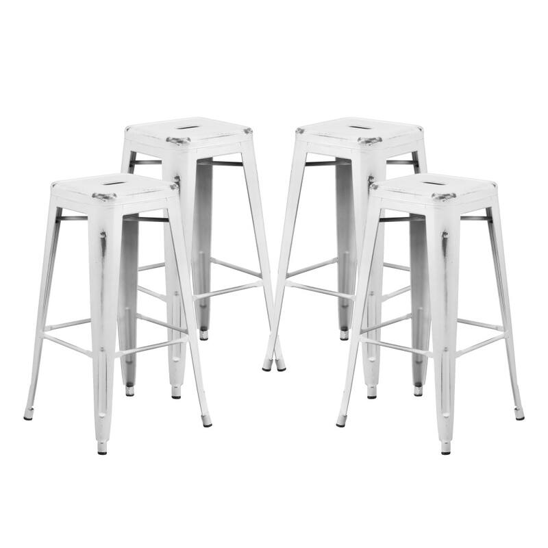 4 Pack 30"H Backless Distressed Metal Indoor-Outdoor Barstool