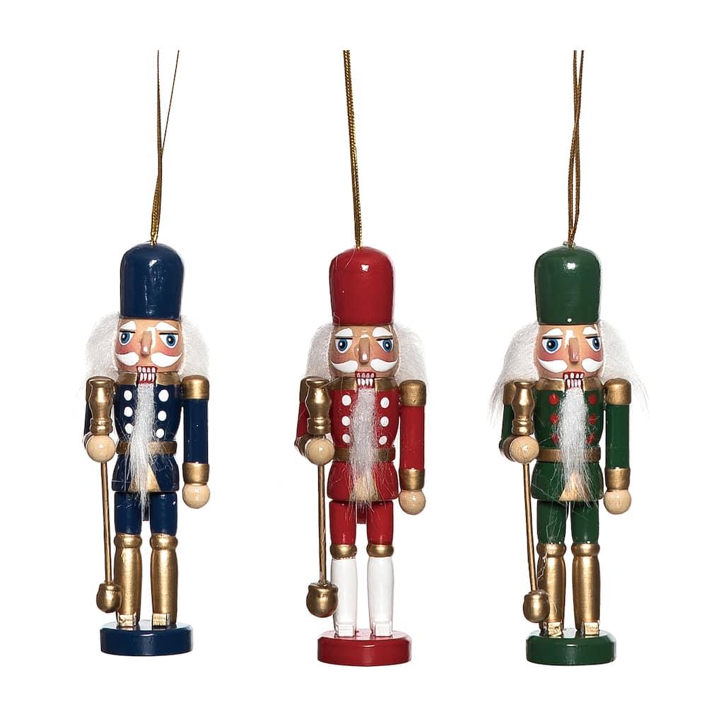 Transpac Wood Traditional Glam Nutcracker Ornament Set of 3 Christmas Home Decorations