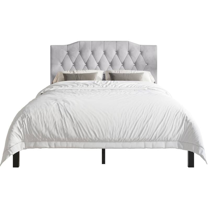 CraftPorch Modern Velvet Tufted Upholstered Platform Bed - Silver - Queen