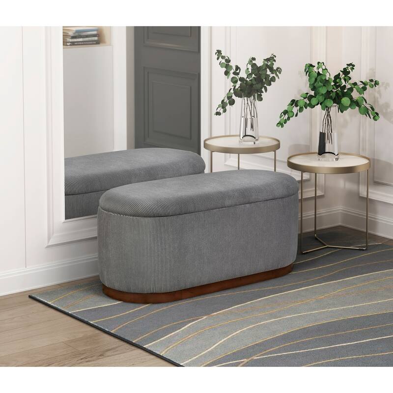 Lift Top Storage Bench Foam Cushioned Seat Gray Corduroy Fabric Upholstery 1pc