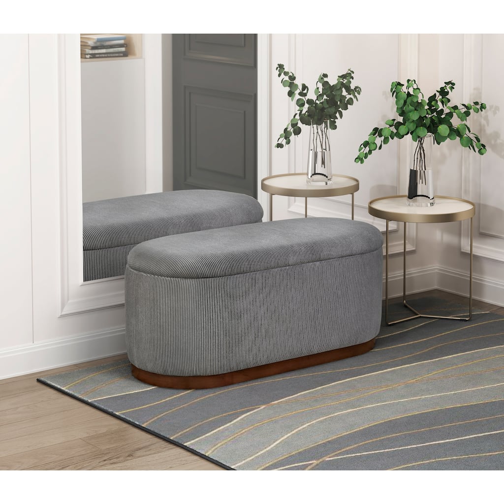 Lift Top Storage Bench Foam Cushioned Seat Gray Corduroy Fabric Upholstery 1pc