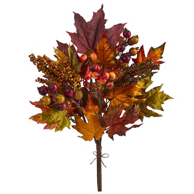 20" Maple Leaf and Berries Artificial Flower Bouquet (Set of 3)