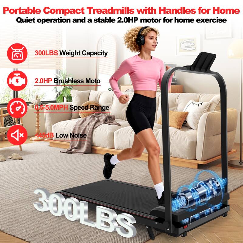 Foldable Treadmill with Handle Bar Incline, 2 in 1 Upgrade Portable Under Desk Walking Pad and Vibration Pad with Remote Control