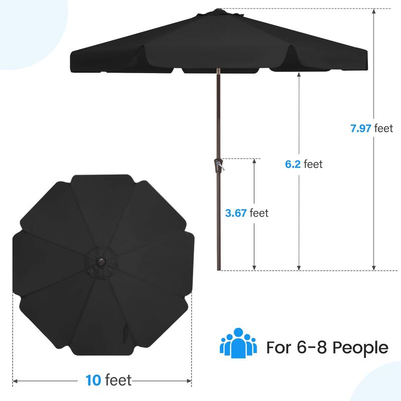 10ft Patio Market Umbrella with UV-Resistant and Sagging Edge Designed