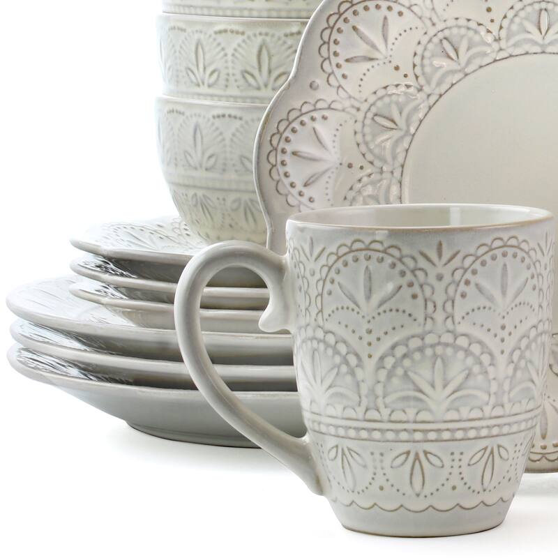 Spring Wedding 16 Piece Round Stoneware Dinnerware Set in White