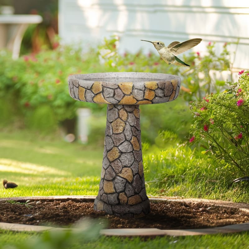 Concrete Bird Bath for Garden- Standing Bird Water Bowl for Patio Deck