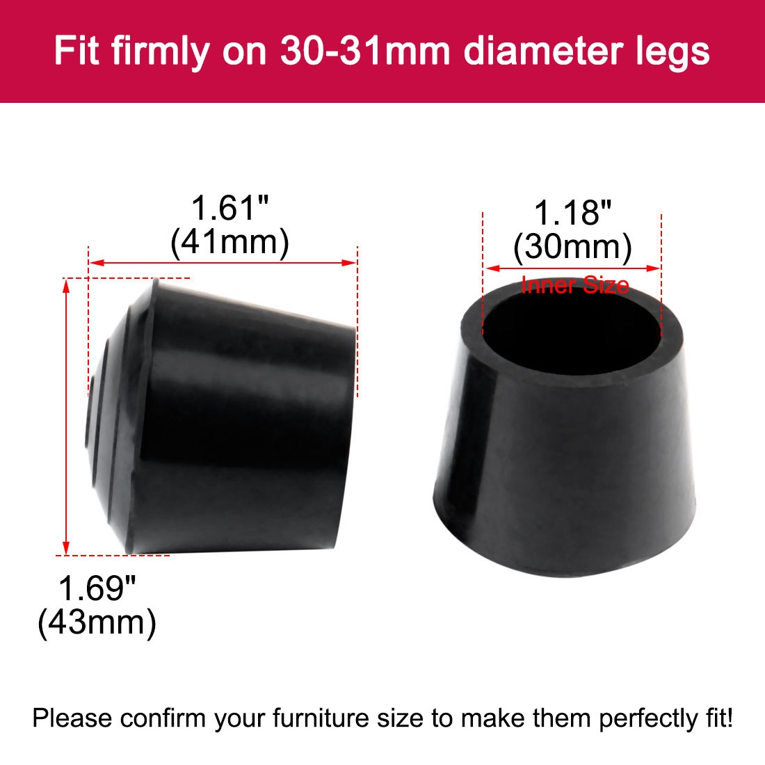 1 inch rubber chair tips best sale