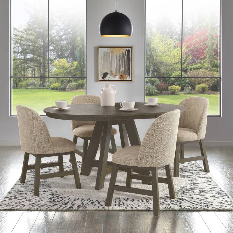 Harstad 42"-60" Wood Finish Extendable Round Dining Set with Curved Back Chairs by iNSPIRE Q Modern