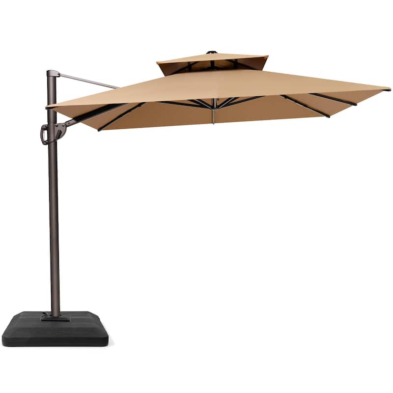 9 x 12 ft Outdoor Double Top Patio Cantilever Umbrella with 4-Piece Umbrella Base