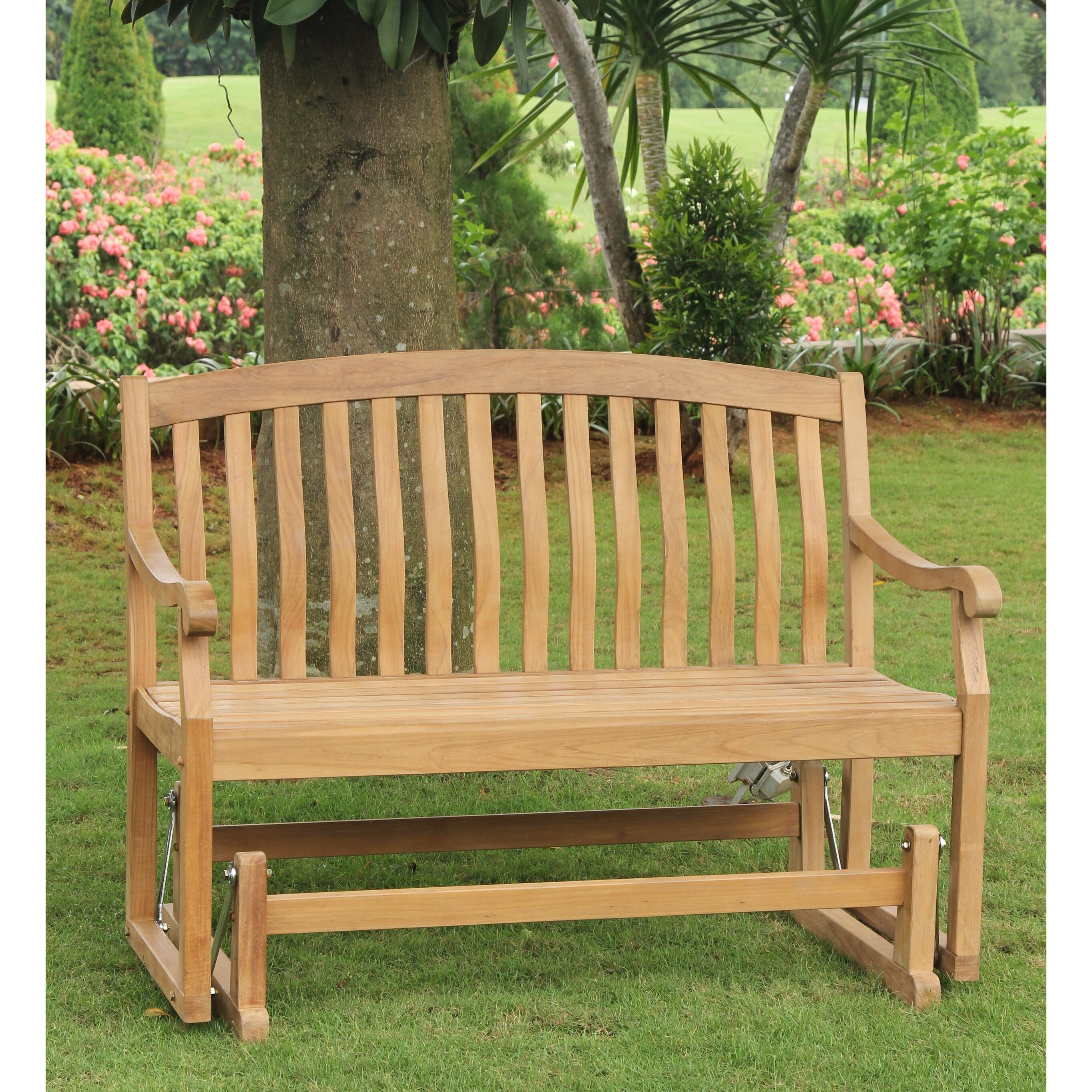 Teak wood top glider bench