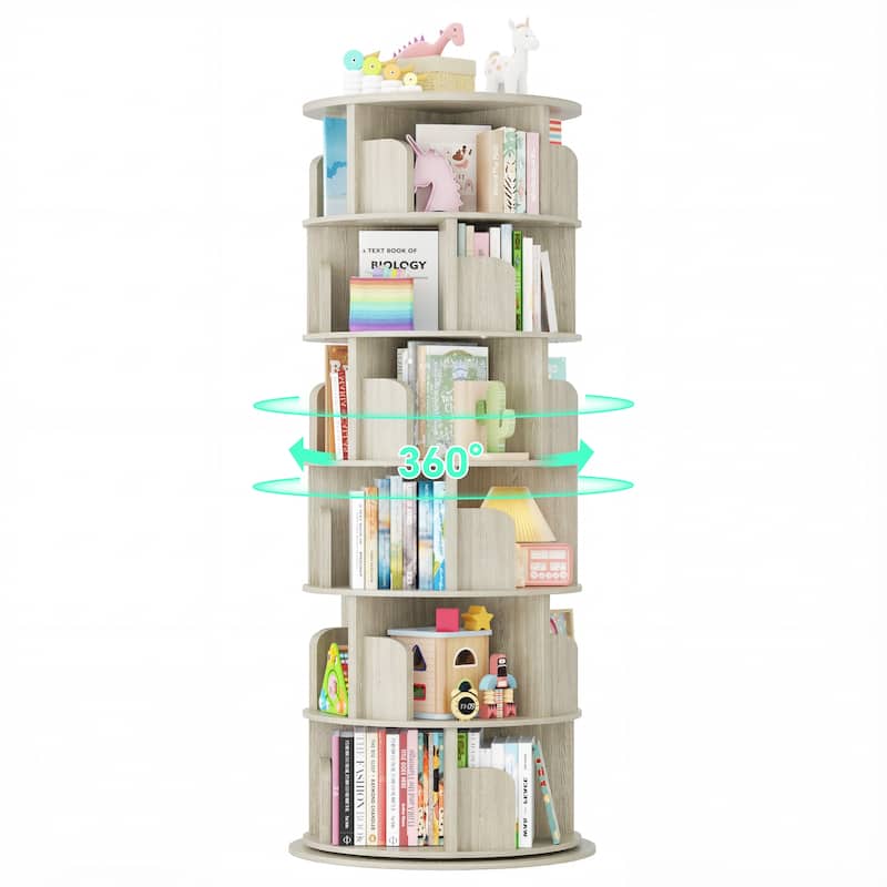 4/5/6 Tiers Round Rotating Bookcase, Revolving Floor Standing Bookshelf Corner Organizer Display
