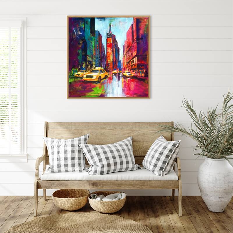 Times Square with Yellow Cabs by Renate Holzner Framed Canvas Wall Art Print